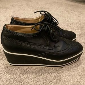 F5J Lady’s Oxford Leather Platform Black Shoes